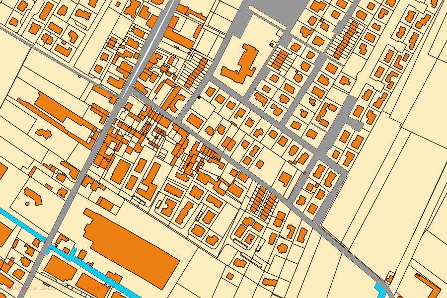Cadastral map of the centre of Mozzecane: parcels and buildings, Agenzia delle Entrate cartography