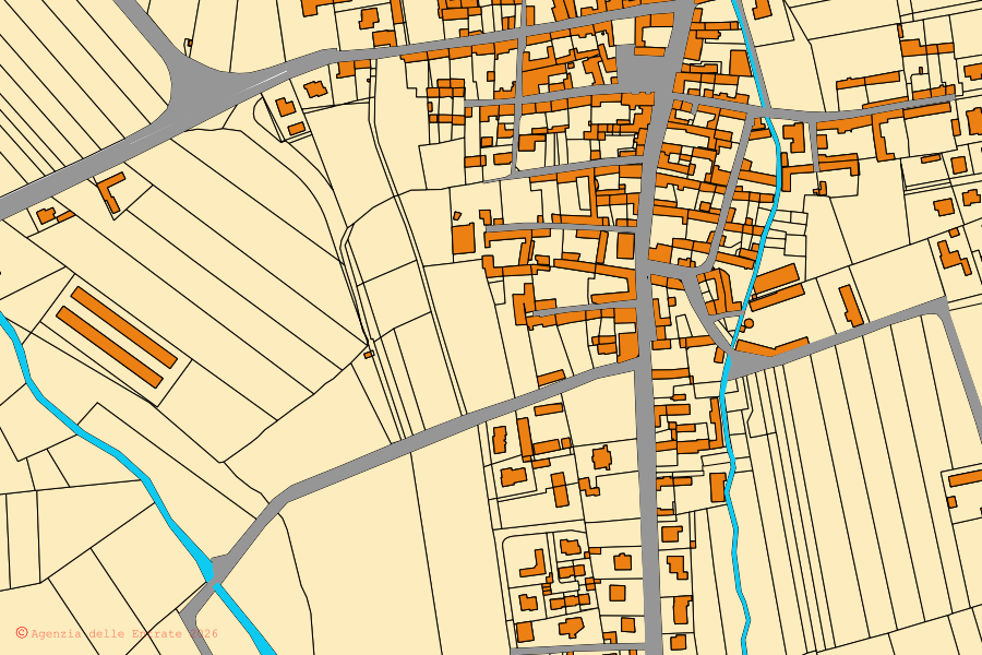Cadastral map of the centre of Murello: parcels and buildings, Agenzia delle Entrate cartography