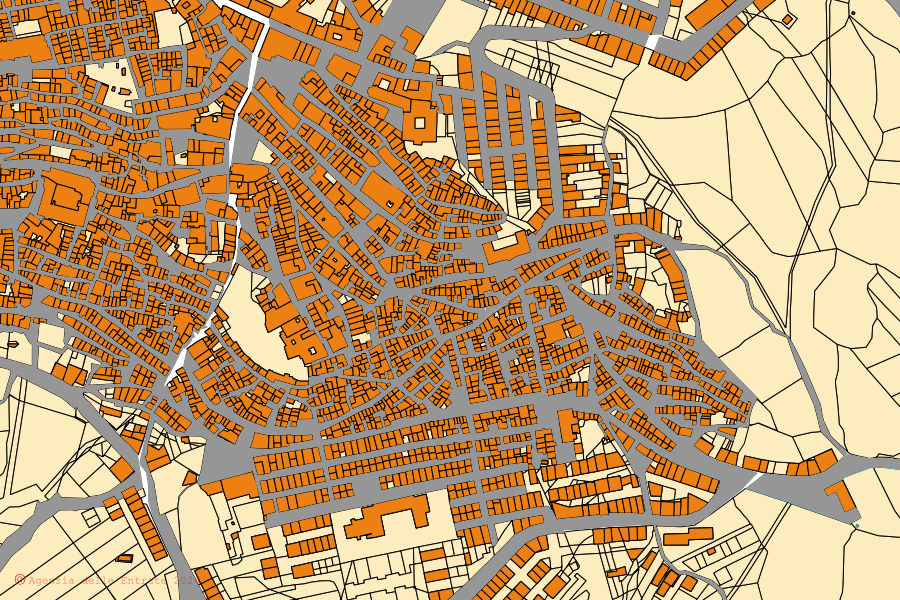 Cadastral map of the centre of Mussomeli: parcels and buildings, Agenzia delle Entrate cartography