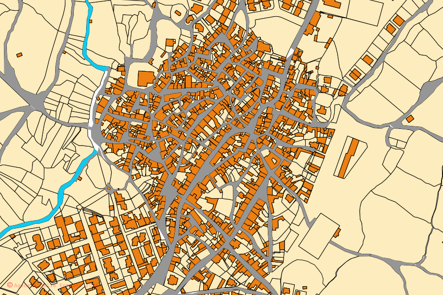 Cadastral map of the centre of Narbolia: parcels and buildings, Agenzia delle Entrate cartography