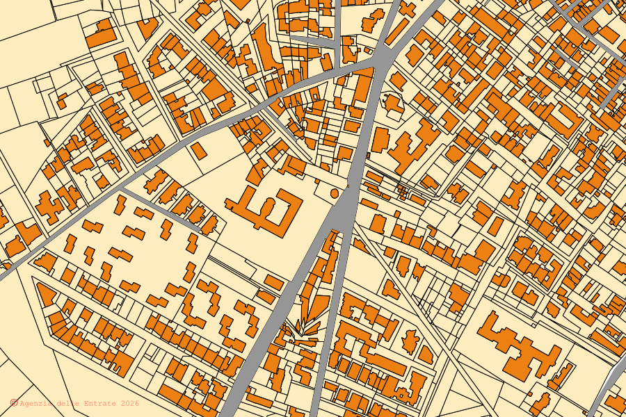 Cadastral map of the centre of Nardò: parcels and buildings, Agenzia delle Entrate cartography