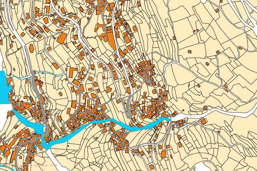 Cadastral map of the centre of Nesso: parcels and buildings, Agenzia delle Entrate cartography