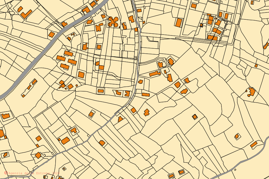 Cadastral map of the centre of Nissoria: parcels and buildings, Agenzia delle Entrate cartography