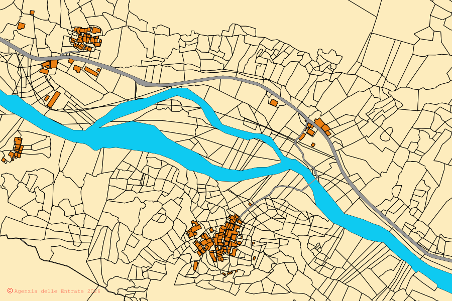 Cadastral map of the centre of Noasca: parcels and buildings, Agenzia delle Entrate cartography