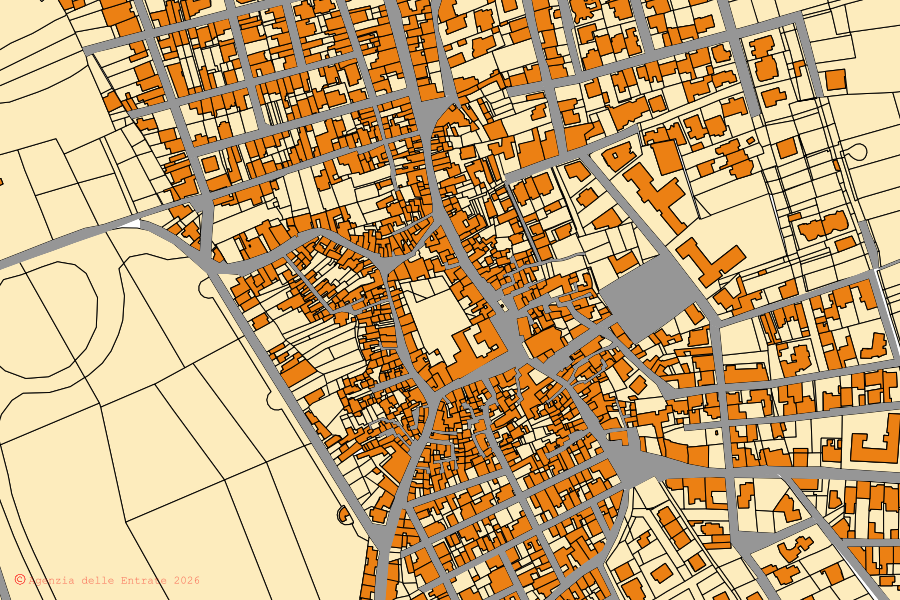 Cadastral map of the centre of Nociglia: parcels and buildings, Agenzia delle Entrate cartography
