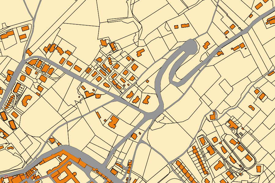 Cadastral map of the centre of Norcia: parcels and buildings, Agenzia delle Entrate cartography