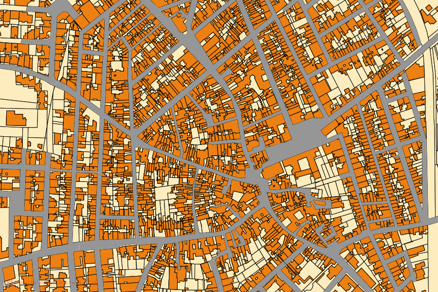 Cadastral map of the centre of Novoli: parcels and buildings, Agenzia delle Entrate cartography