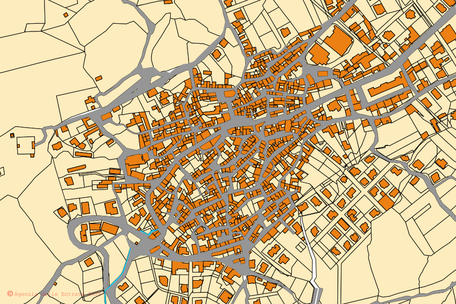 Cadastral map of the centre of Nule: parcels and buildings, Agenzia delle Entrate cartography