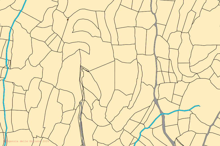 Cadastral map of the centre of Nureci: parcels and buildings, Agenzia delle Entrate cartography