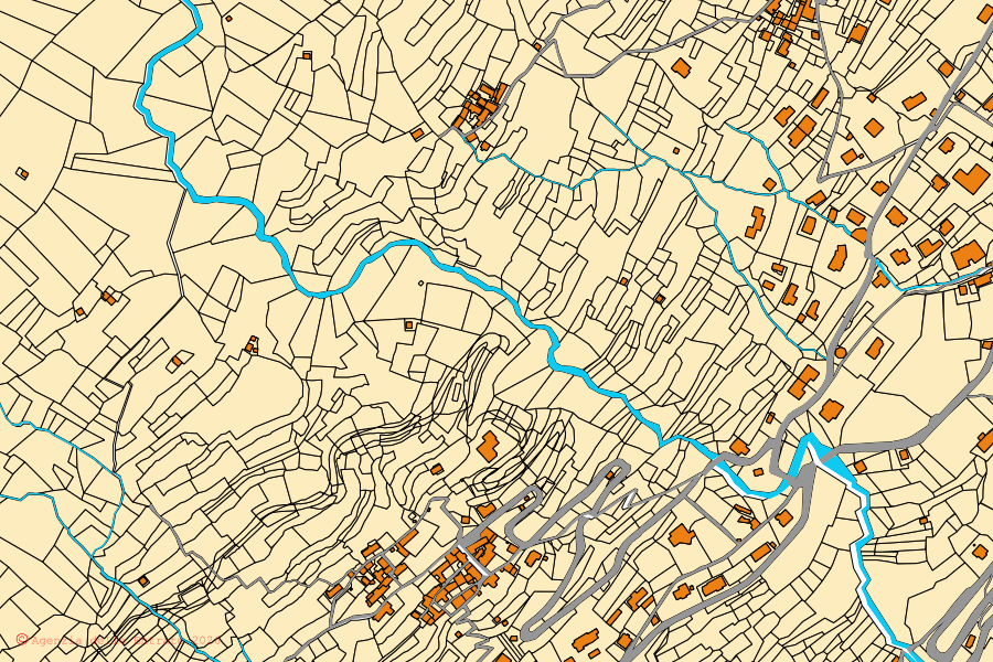 Cadastral map of the centre of Oggebbio: parcels and buildings, Agenzia delle Entrate cartography
