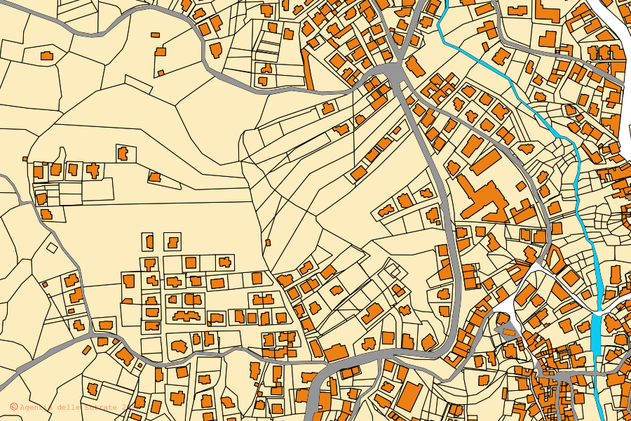 Cadastral map of the centre of Oliena: parcels and buildings, Agenzia delle Entrate cartography