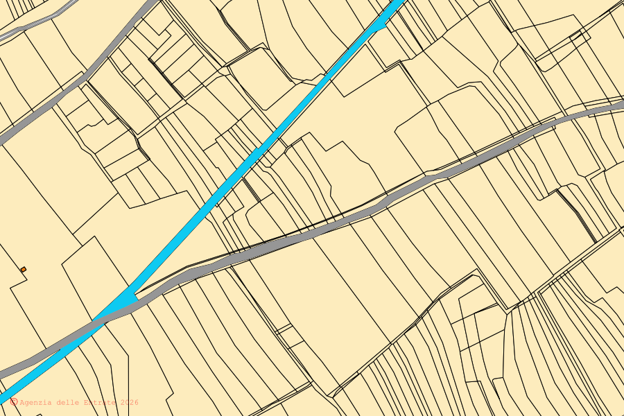 Cadastral map of the centre of Ollastra: parcels and buildings, Agenzia delle Entrate cartography