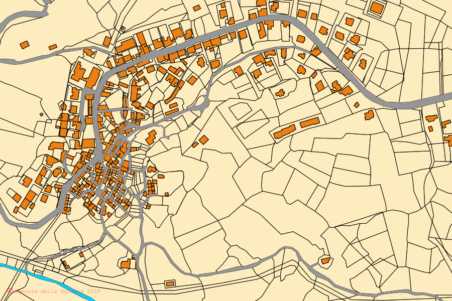 Cadastral map of the centre of Onanì: parcels and buildings, Agenzia delle Entrate cartography