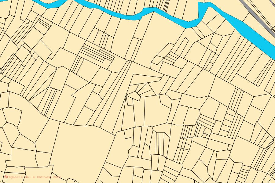 Cadastral map of the centre of Opi: parcels and buildings, Agenzia delle Entrate cartography