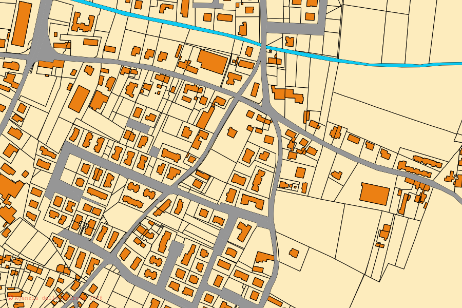 Cadastral map of the centre of Oppeano: parcels and buildings, Agenzia delle Entrate cartography