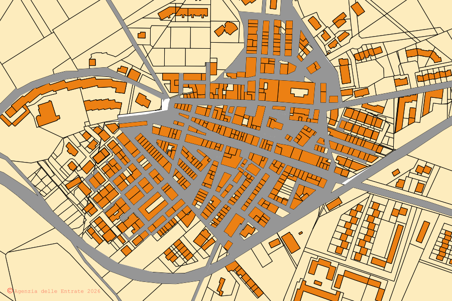 Cadastral map of the centre of Ordona: parcels and buildings, Agenzia delle Entrate cartography