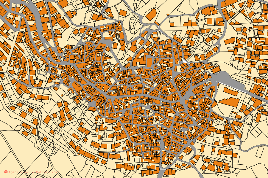 Cadastral map of the centre of Orgosolo: parcels and buildings, Agenzia delle Entrate cartography