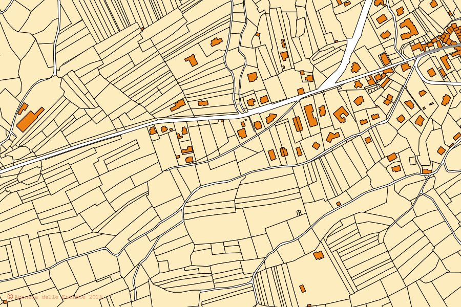 Cadastral map of the centre of Orino: parcels and buildings, Agenzia delle Entrate cartography