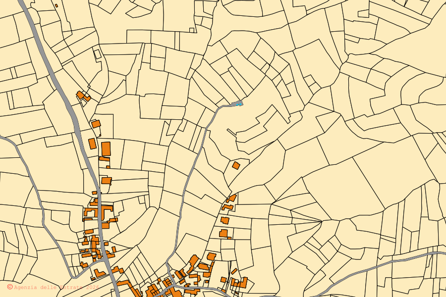 Cadastral map of the centre of Orsara Bormida: parcels and buildings, Agenzia delle Entrate cartography