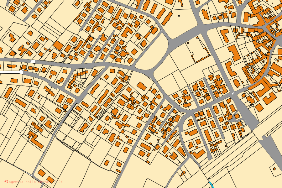 Cadastral map of the centre of Osio Sopra: parcels and buildings, Agenzia delle Entrate cartography
