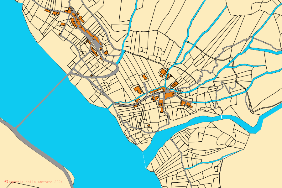 Cadastral map of the centre of Ospitale di Cadore: parcels and buildings, Agenzia delle Entrate cartography