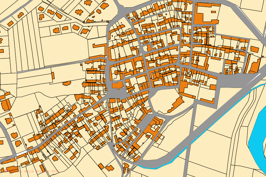 Cadastral map of the centre of Oviglio: parcels and buildings, Agenzia delle Entrate cartography