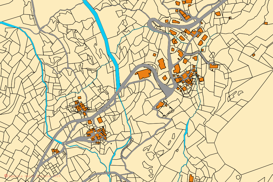 Cadastral map of the centre of Oyace: parcels and buildings, Agenzia delle Entrate cartography