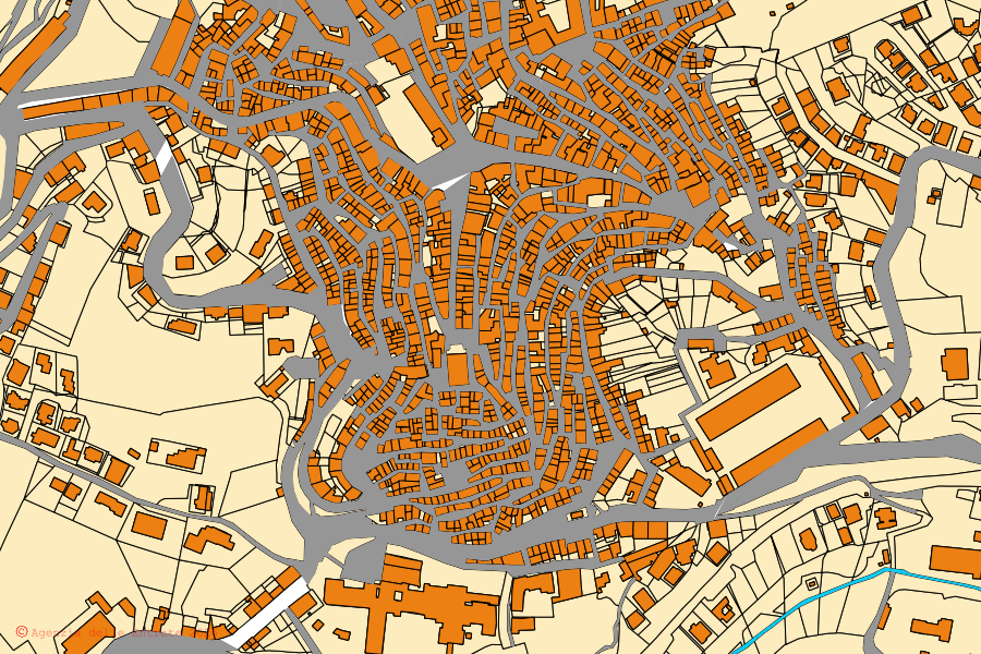 Cadastral map of the centre of Ozieri: parcels and buildings, Agenzia delle Entrate cartography
