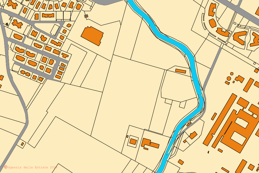 Cadastral map of the centre of Ozzano dell'Emilia: parcels and buildings, Agenzia delle Entrate cartography