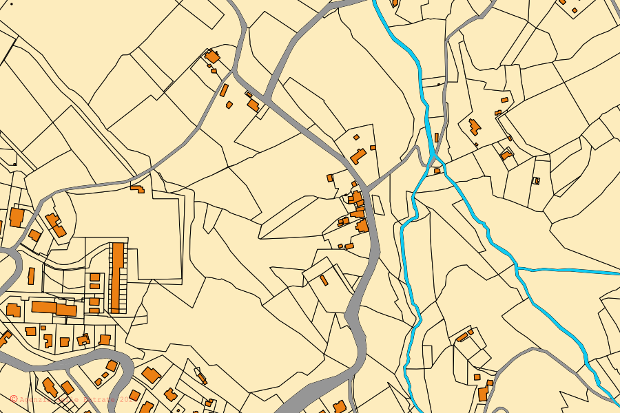 Cadastral map of the centre of Paciano: parcels and buildings, Agenzia delle Entrate cartography