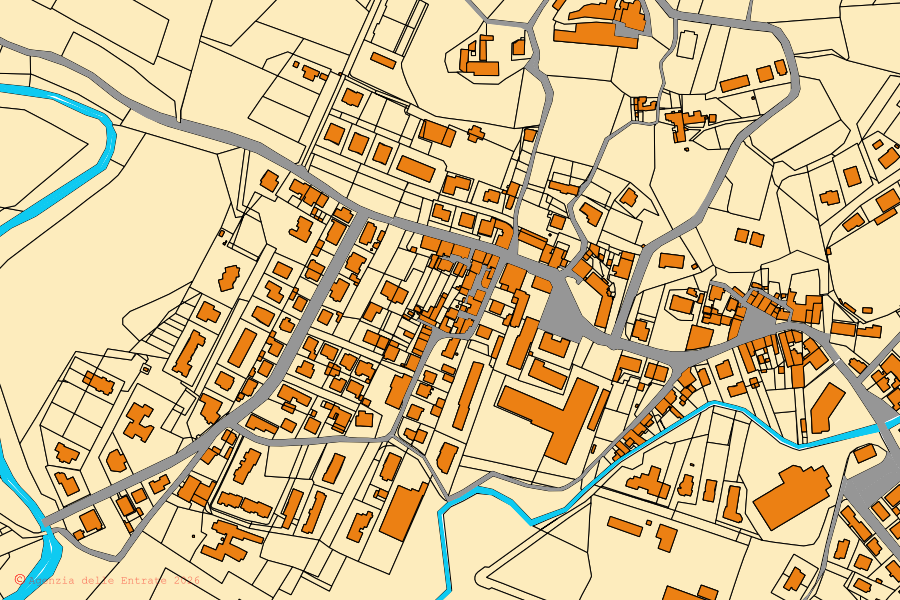 Cadastral map of the centre of Palaia: parcels and buildings, Agenzia delle Entrate cartography