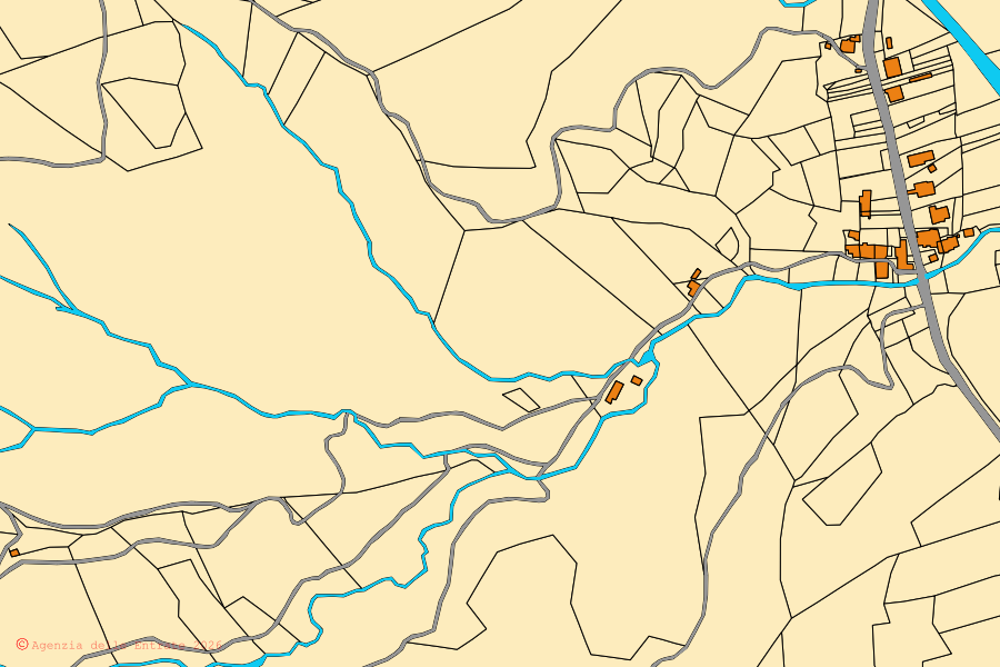 Cadastral map of the centre of Pallare: parcels and buildings, Agenzia delle Entrate cartography