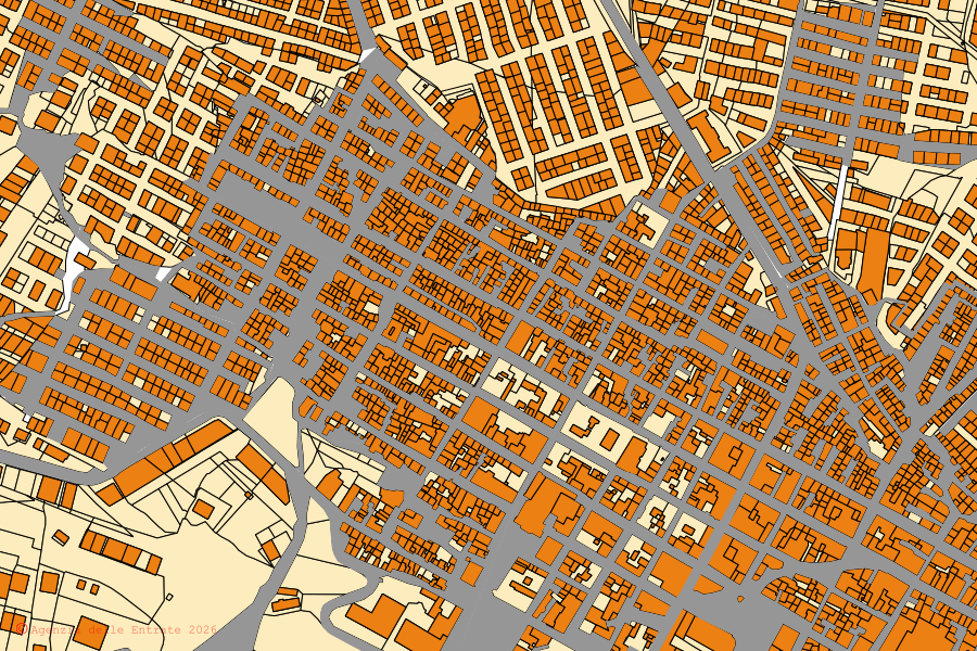 Cadastral map of the centre of Palma di Montechiaro: parcels and buildings, Agenzia delle Entrate cartography