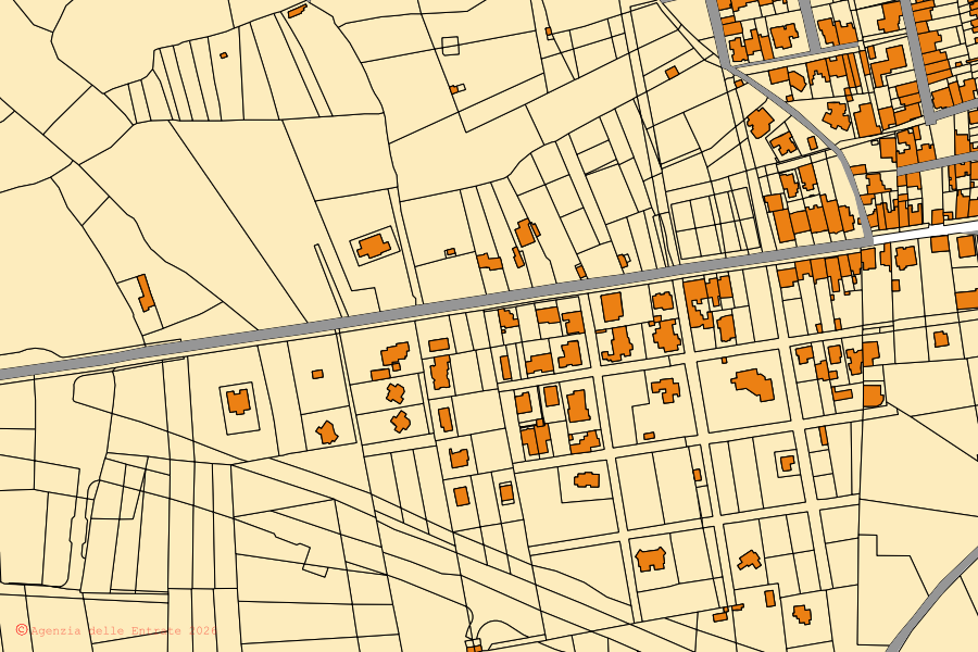 Cadastral map of the centre of Palmariggi: parcels and buildings, Agenzia delle Entrate cartography