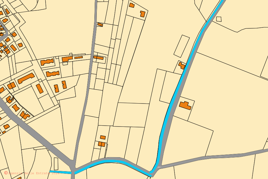 Cadastral map of the centre of Papozze: parcels and buildings, Agenzia delle Entrate cartography
