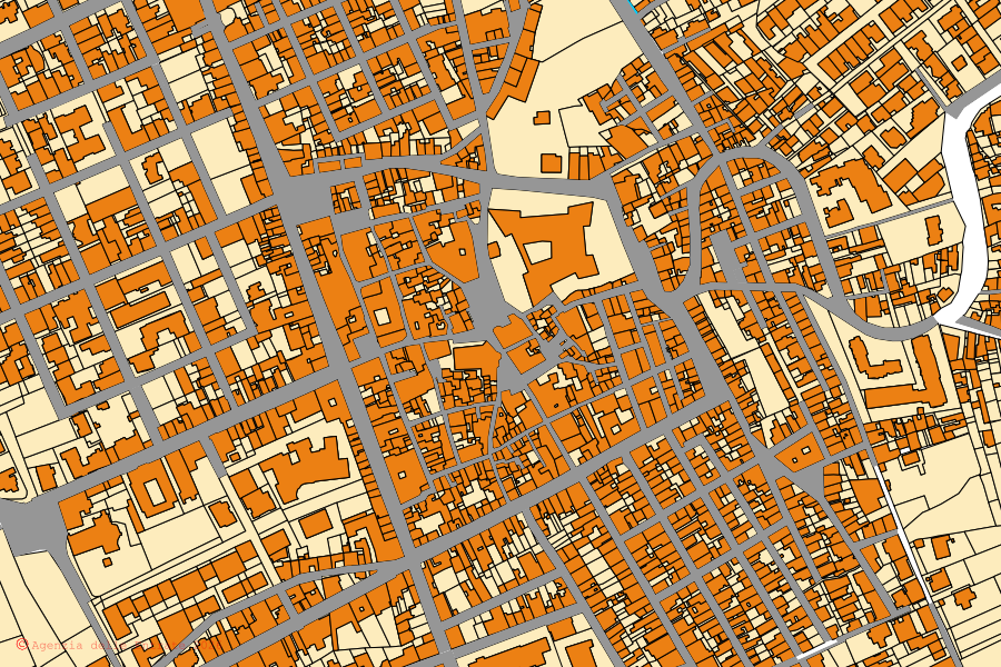 Cadastral map of the centre of Parabita: parcels and buildings, Agenzia delle Entrate cartography