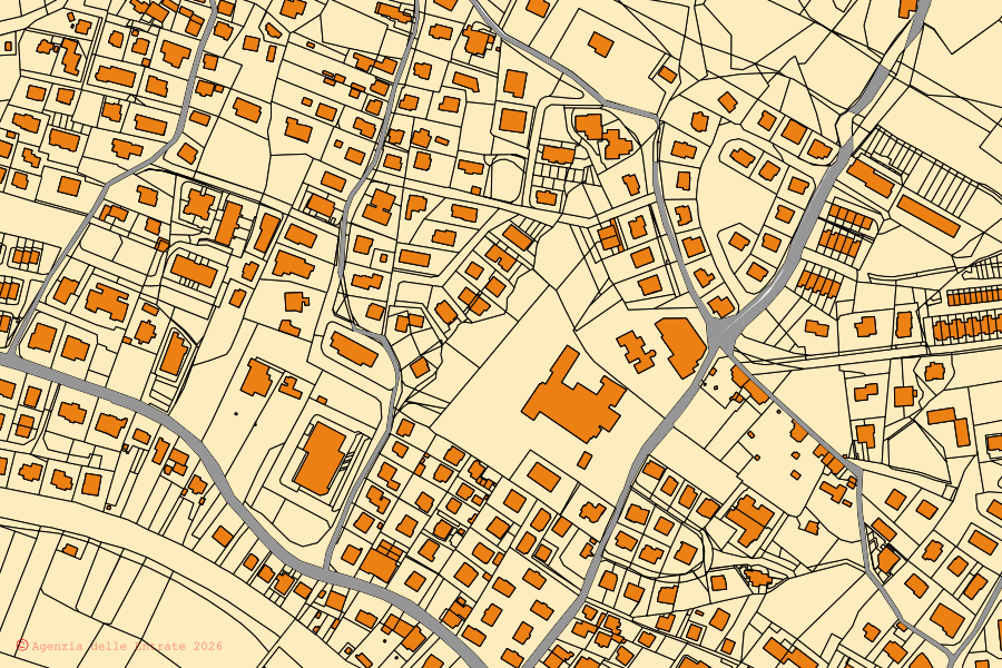 Cadastral map of the centre of Passignano sul Trasimeno: parcels and buildings, Agenzia delle Entrate cartography