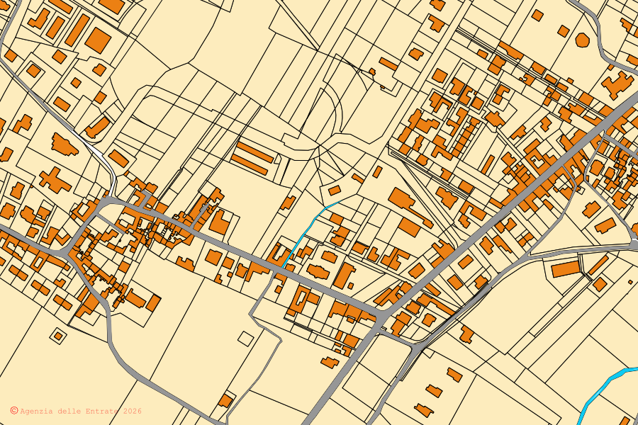 Cadastral map of the centre of Pastorano: parcels and buildings, Agenzia delle Entrate cartography