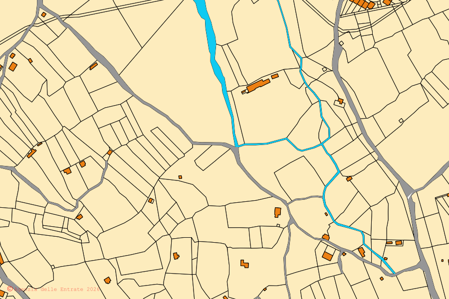 Cadastral map of the centre of Pattada: parcels and buildings, Agenzia delle Entrate cartography