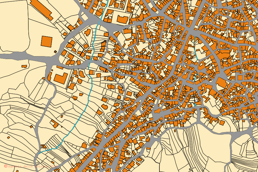 Cadastral map of the centre of Paulilatino: parcels and buildings, Agenzia delle Entrate cartography