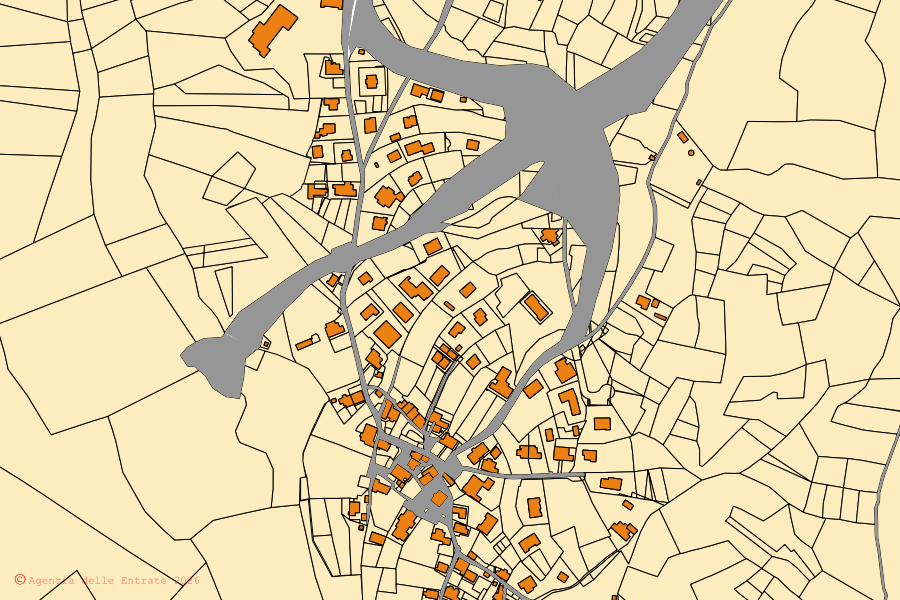 Cadastral map of the centre of Perarolo di Cadore: parcels and buildings, Agenzia delle Entrate cartography