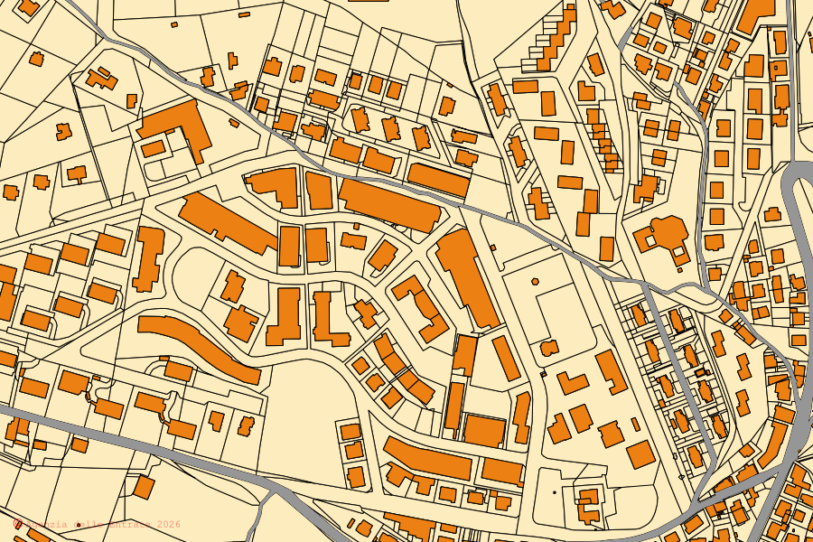 Cadastral map of the centre of Perugia: parcels and buildings, Agenzia delle Entrate cartography