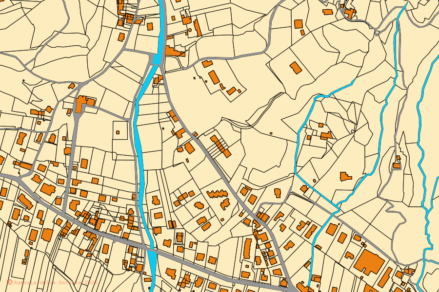 Cadastral map of the centre of Pescaglia: parcels and buildings, Agenzia delle Entrate cartography