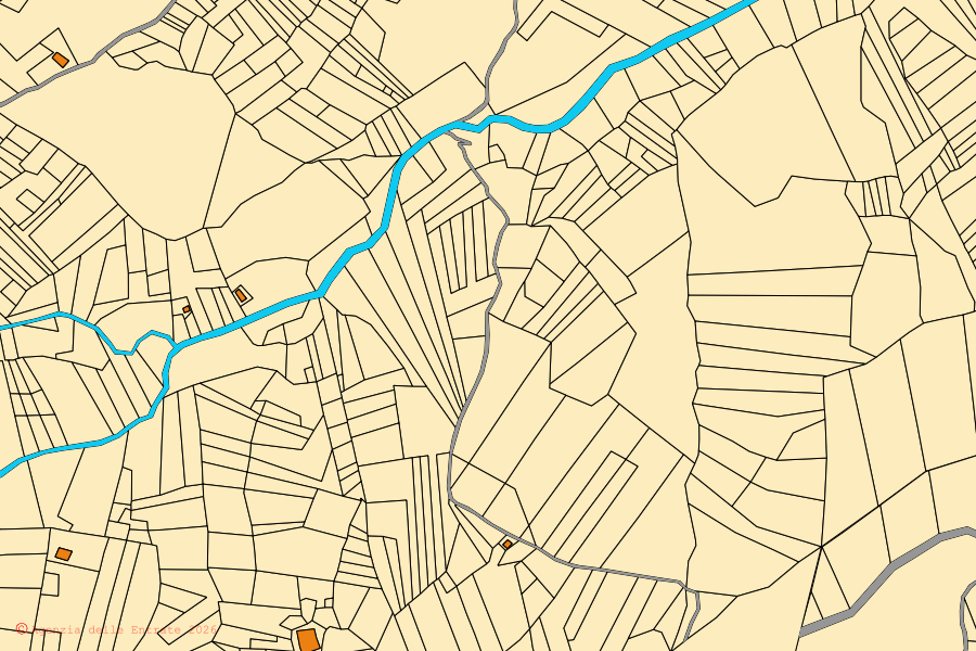 Cadastral map of the centre of Pescosansonesco: parcels and buildings, Agenzia delle Entrate cartography
