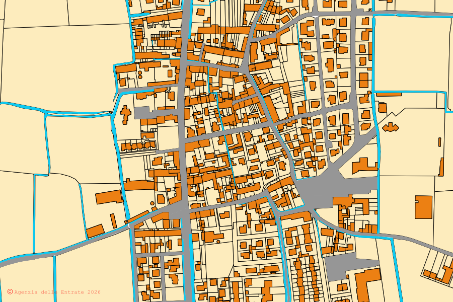 Cadastral map of the centre of Pianengo: parcels and buildings, Agenzia delle Entrate cartography