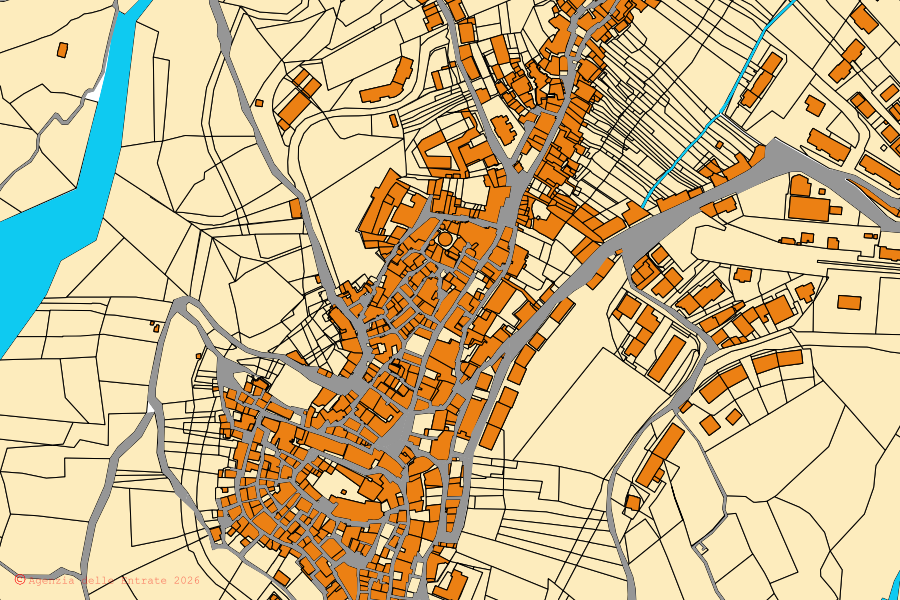 Cadastral map of the centre of Picerno: parcels and buildings, Agenzia delle Entrate cartography