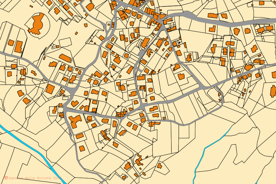 Cadastral map of the centre of Piegaro: parcels and buildings, Agenzia delle Entrate cartography