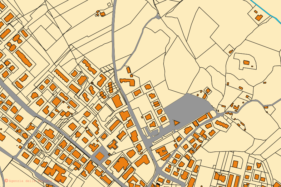 Cadastral map of the centre of Pienza: parcels and buildings, Agenzia delle Entrate cartography