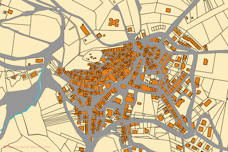Cadastral map of the centre of Pietracatella: parcels and buildings, Agenzia delle Entrate cartography