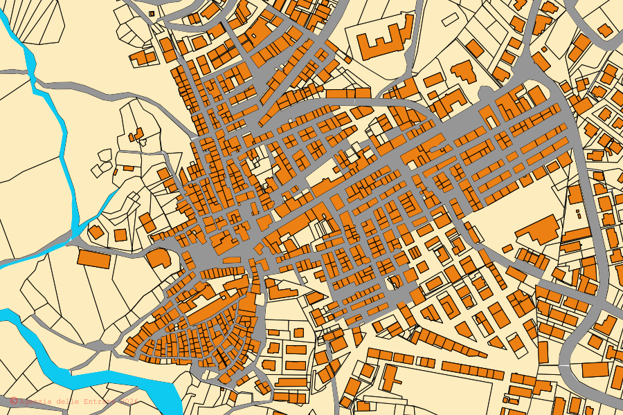 Cadastral map of the centre of Pietramontecorvino: parcels and buildings, Agenzia delle Entrate cartography